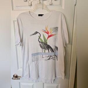 Poolhouse White Graphic Tee with Tropical Bird Print Size Xl
